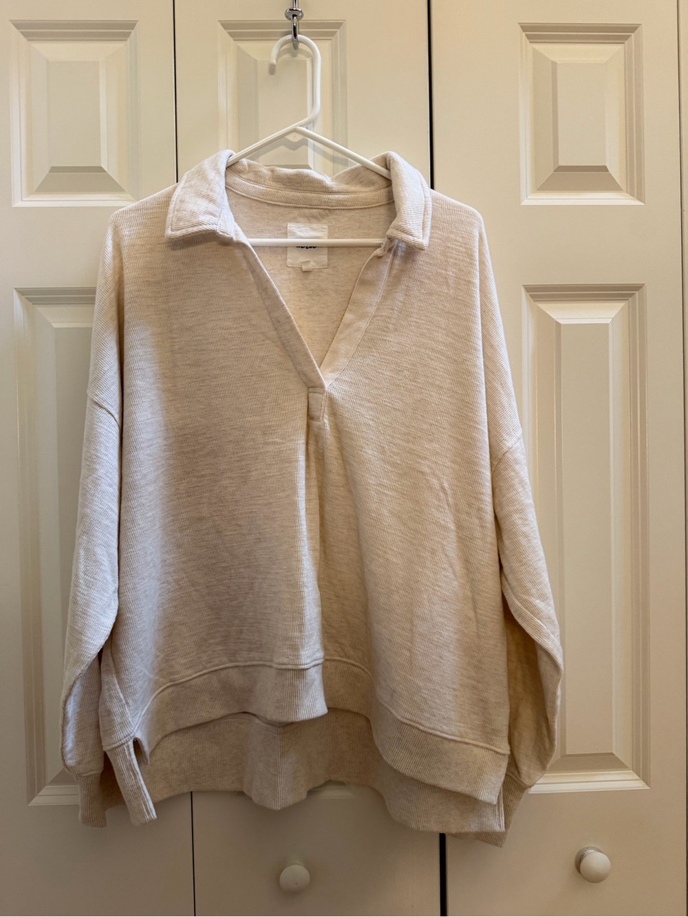 aerie Oatmeal Open-Collar Pullover - Size XL